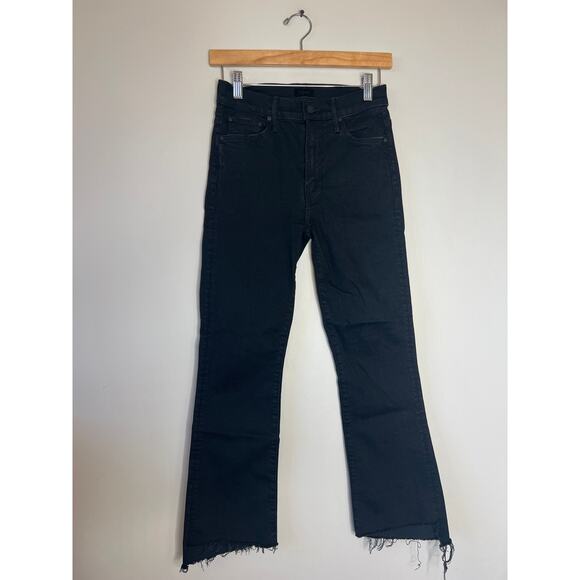NEW Mother High Waisted Insider Crop Step Fray Stretch Denim Jeans Black Size 25 - Picture 2 of 8